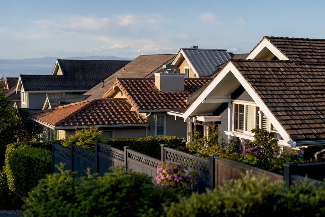 Different residential roofing materials viewed from above