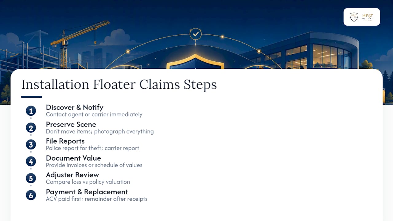 Installation floater claim steps and payment stages