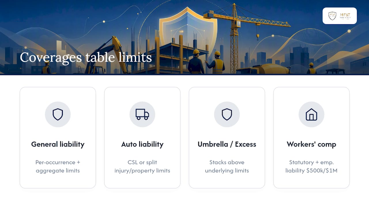 ACORD 25 coverage types and limits