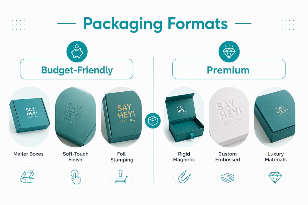 Infographic comparing budget-friendly and premium packaging formats