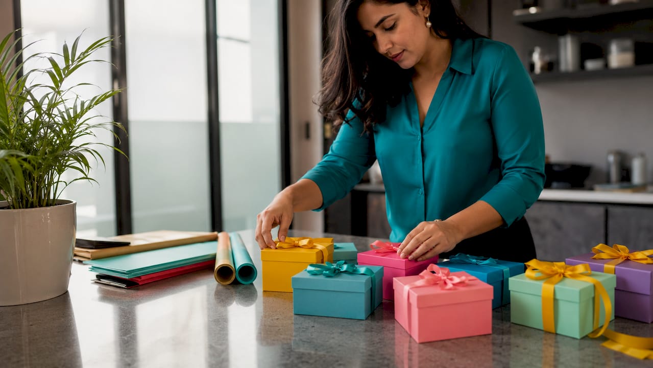 HR manager arranging thank you gifts in office