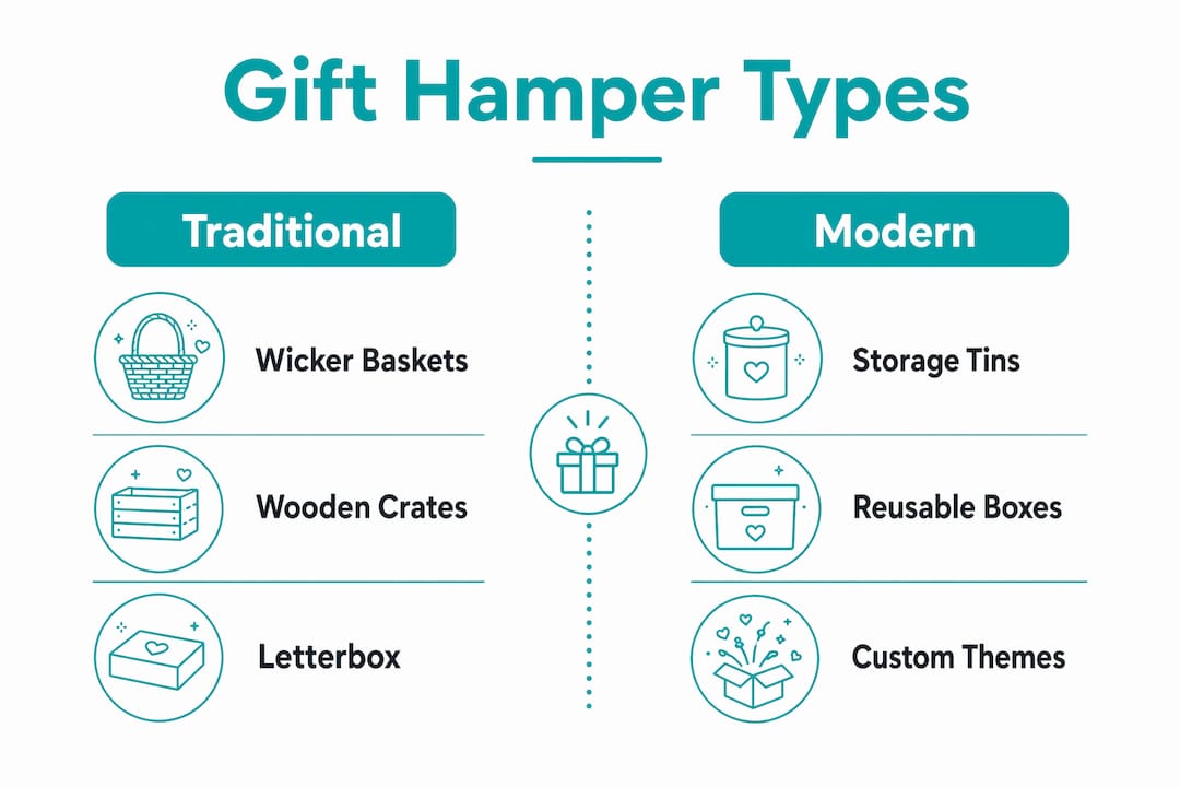 Infographic comparing traditional and modern gift hamper types