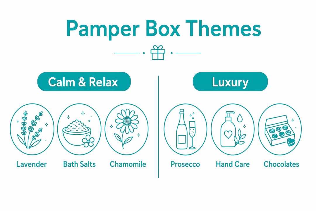 Infographic comparing calm and luxury pamper box themes