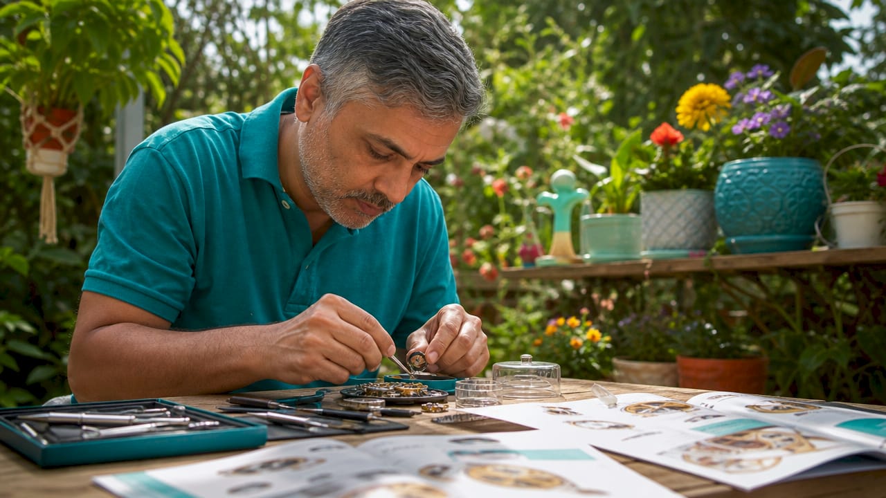 Man assembling watch in artisan workshop