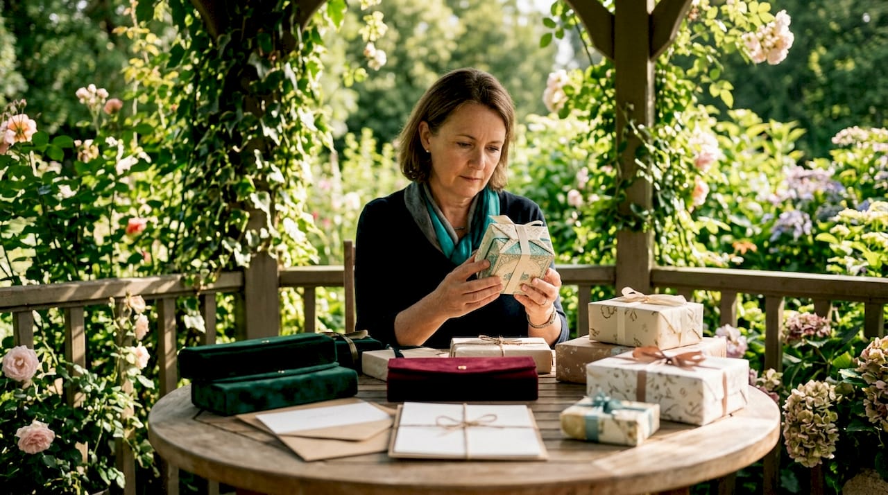 Woman evaluating luxury corporate gifts