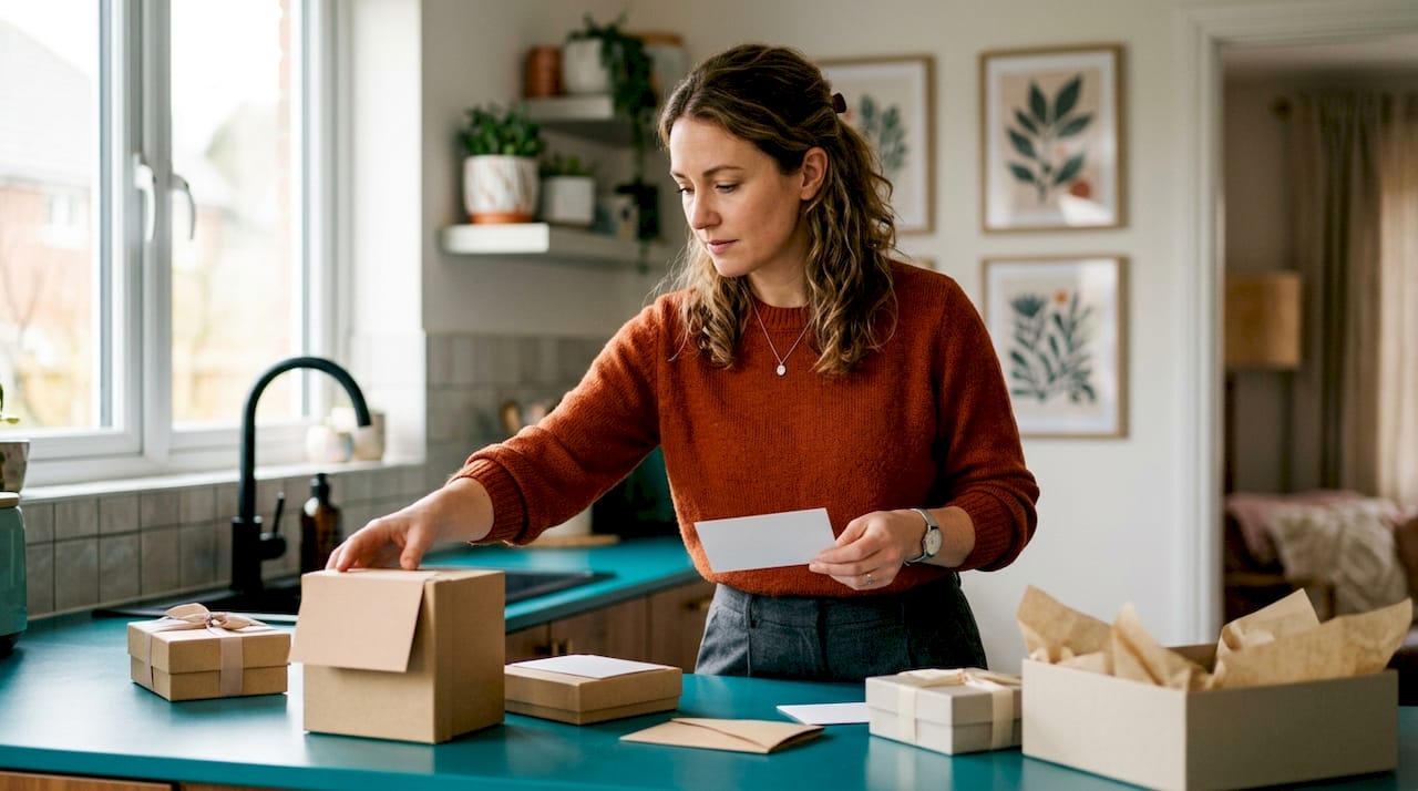 HR manager arranging employee gifts at table