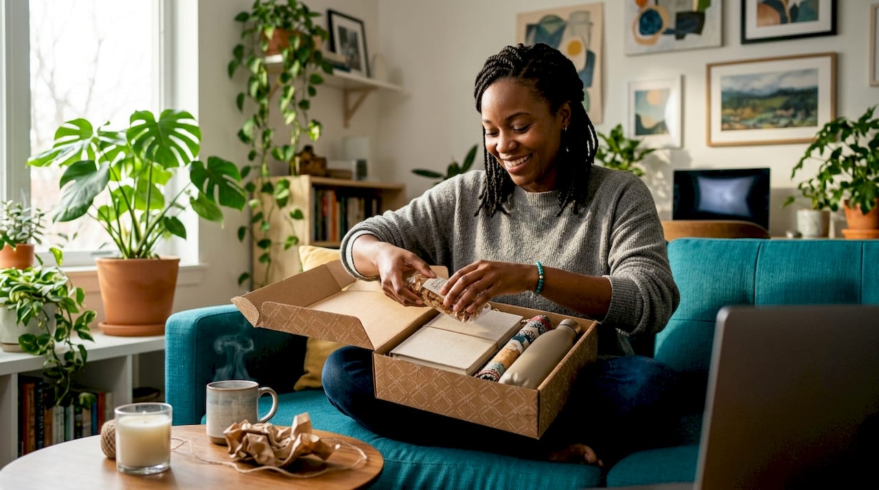 Woman unboxing a culture gift box