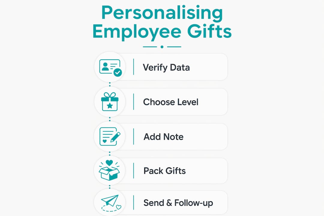 Infographic illustrating steps for personalising gifts