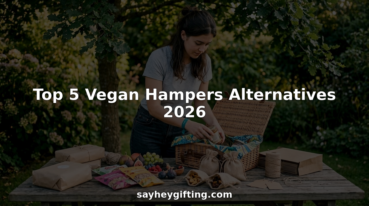 Woman arranging vegan hamper items on kitchen table