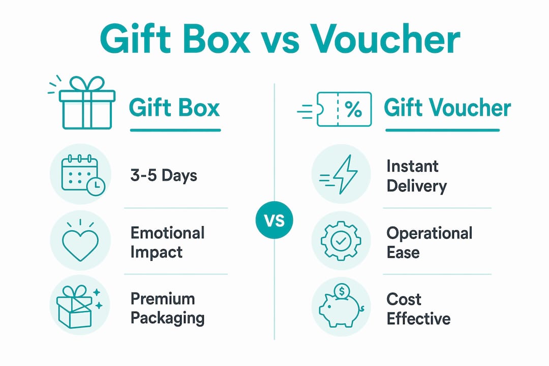 Infographic comparing gift boxes and gift vouchers