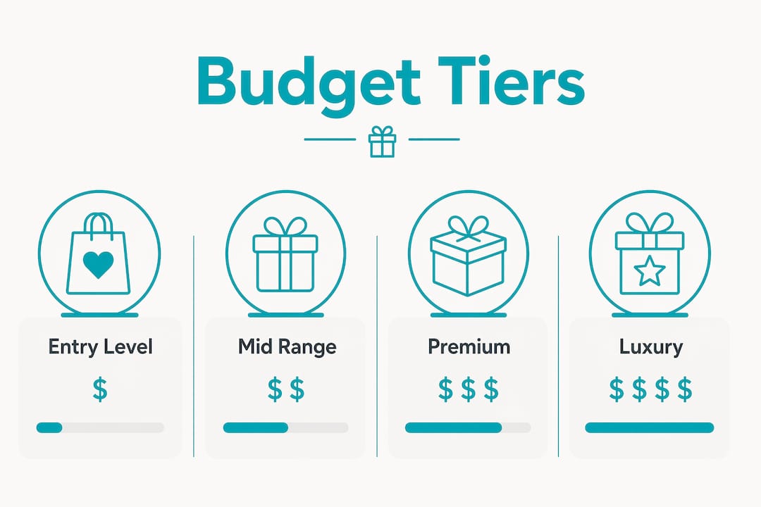 Infographic showing budget tiers for staff gift boxes