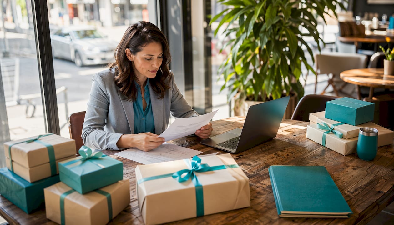 HR manager reviewing staff gift delivery options
