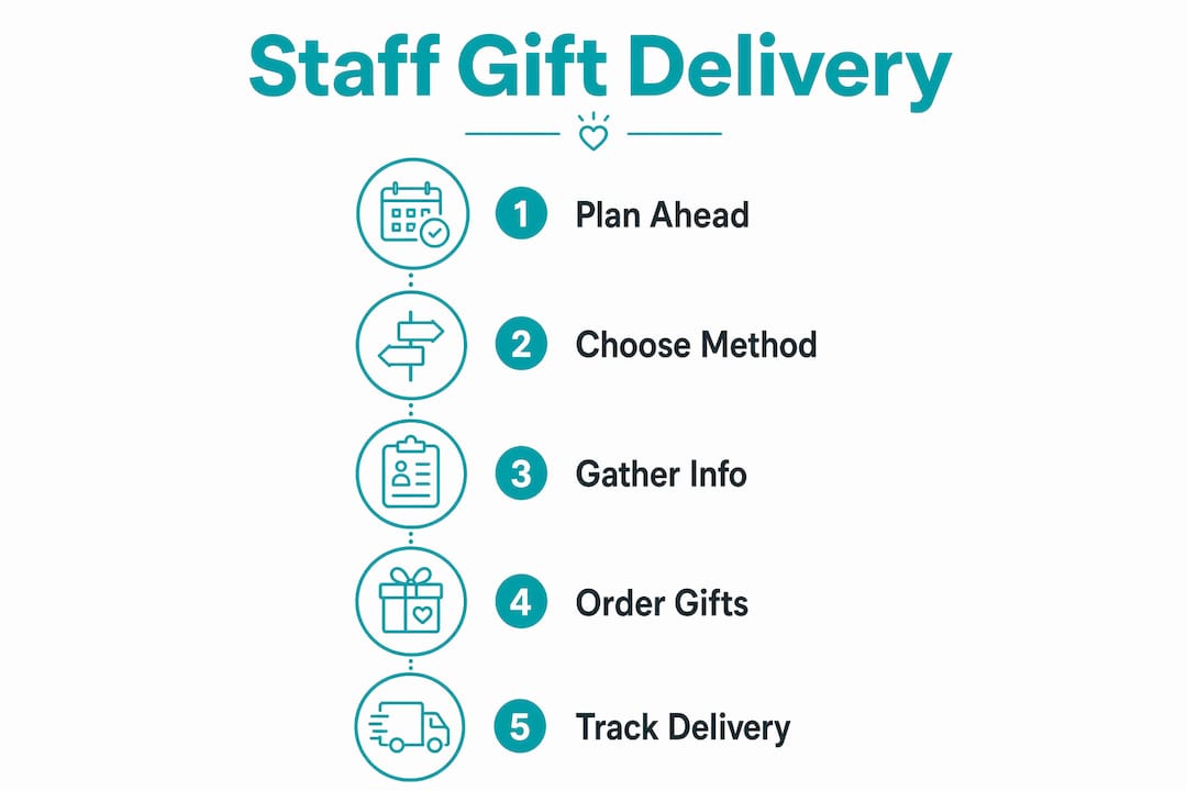 Infographic illustrating steps in staff gift delivery planning