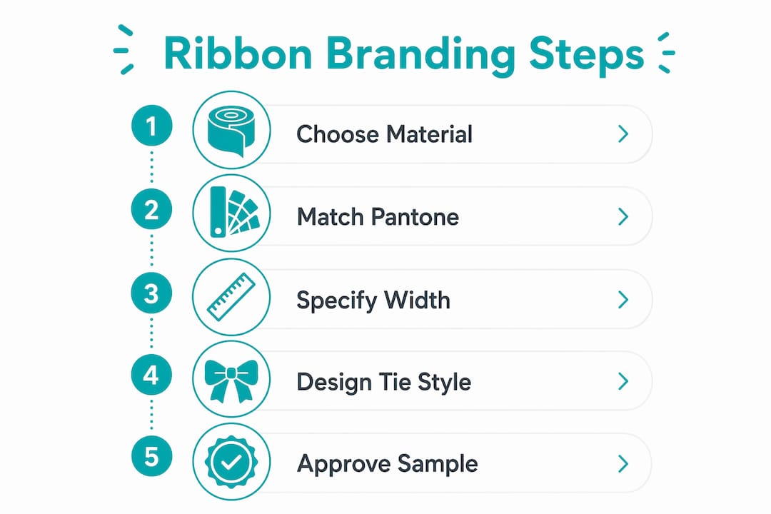 Infographic illustrating steps for ribbon branding in corporate gifting