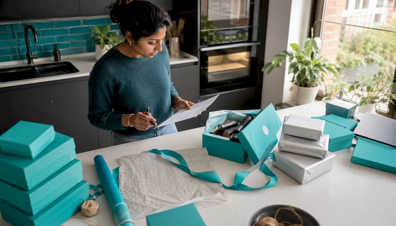 Office manager reviewing corporate gift delivery list