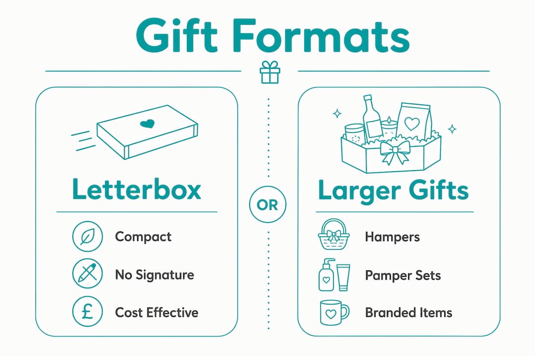 Infographic comparing letterbox and larger corporate gifts
