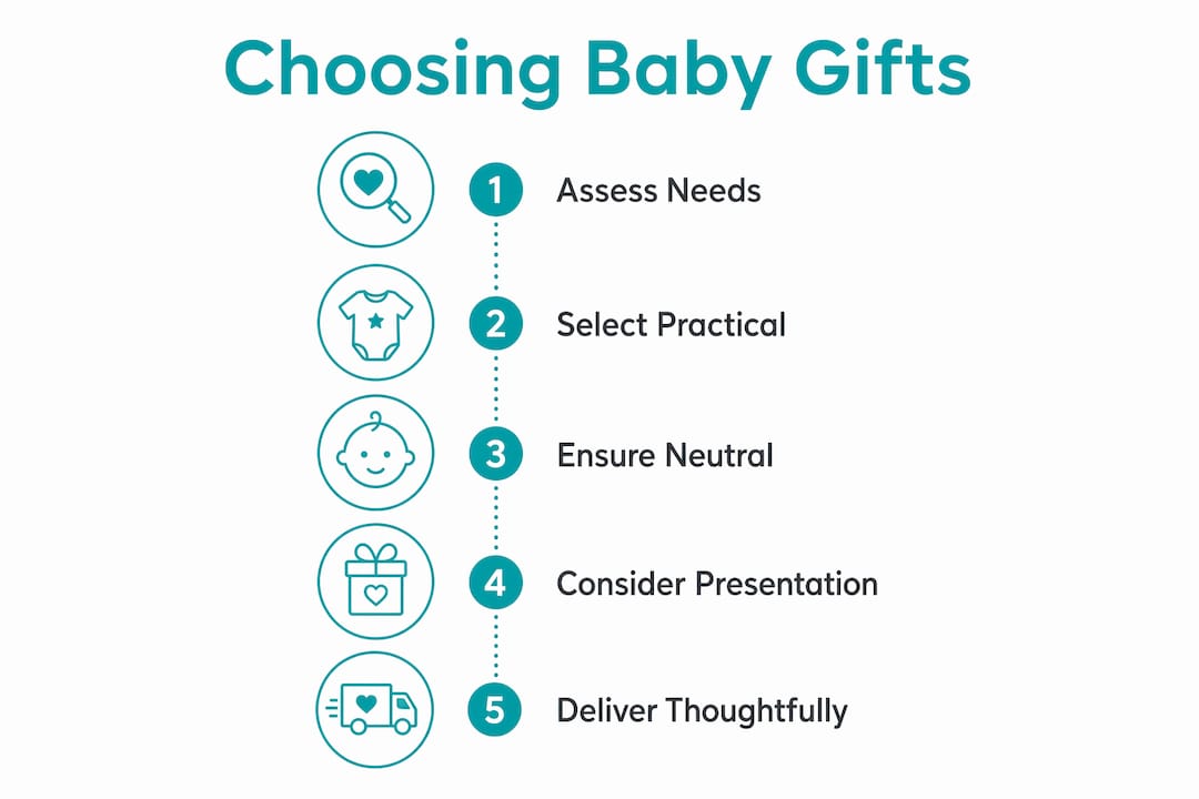 Infographic outlining steps to choose baby gifts