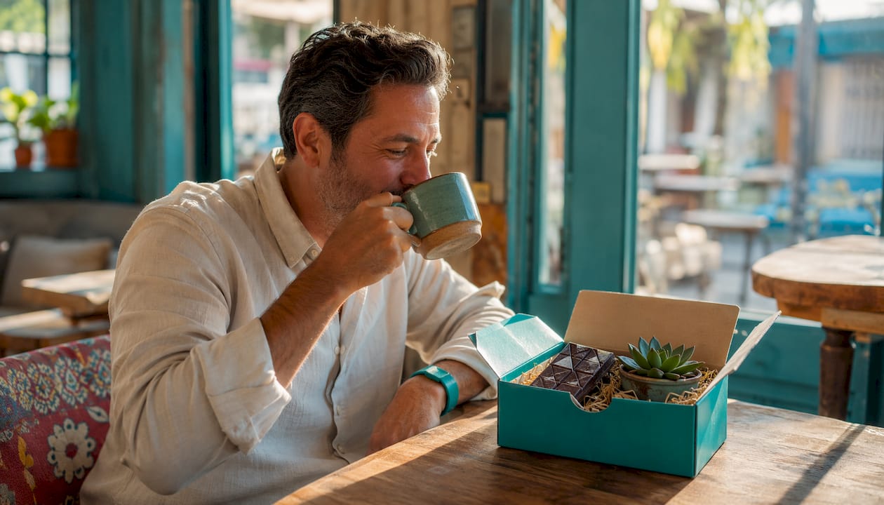 Man enjoying just-because care package at home