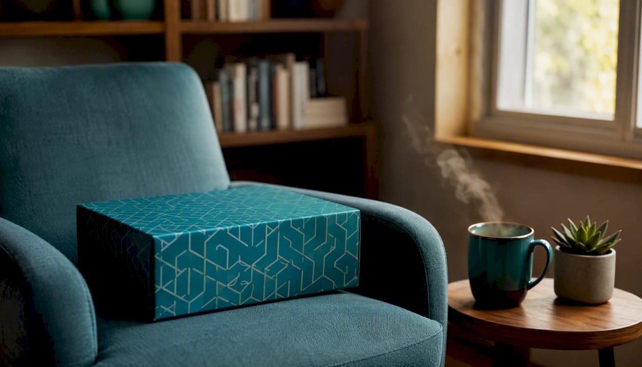Home office with letterbox gift box and ergonomic accessories