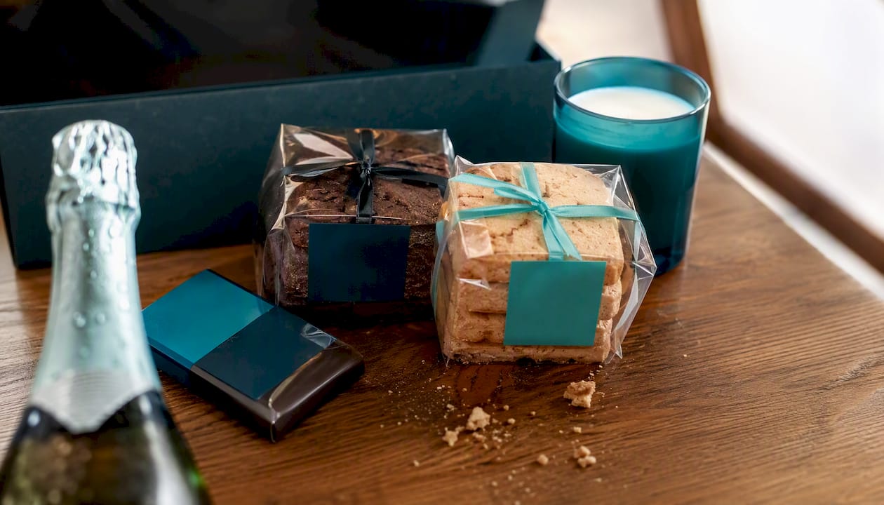 Close-up of premium alcohol-free corporate gift items