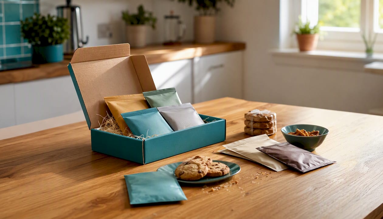 Flat lay of artisan food letterbox gift contents