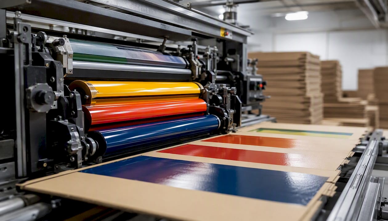 Flexographic printing machine and corrugated cardboard