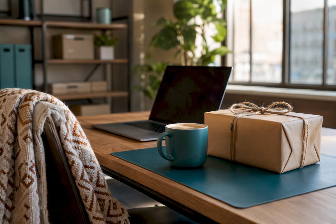 Corporate gift box and planning on office desk
