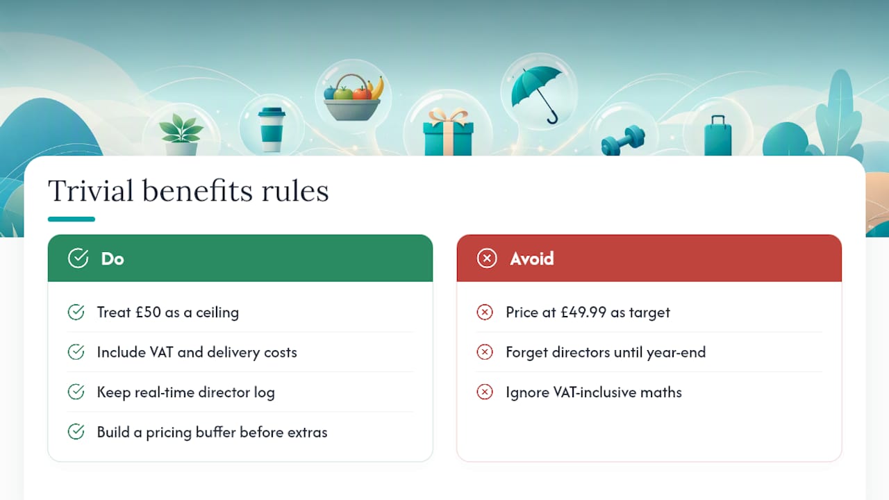 Diagram showing key trivial benefits gift limits and VAT rules