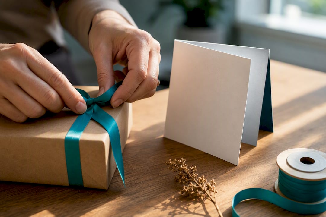 Hands preparing a farewell gift message