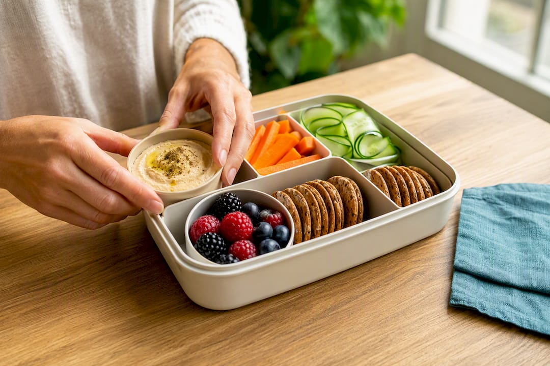 No-cook vegan snack box components