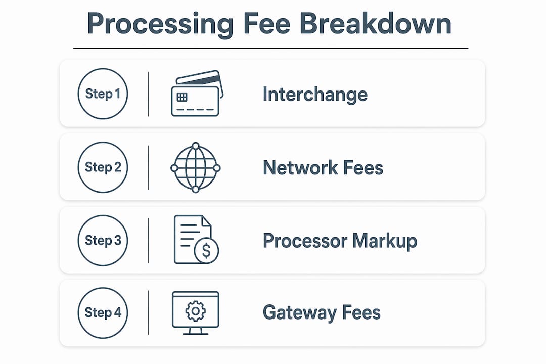 Infographic illustrating layered credit card processing fees