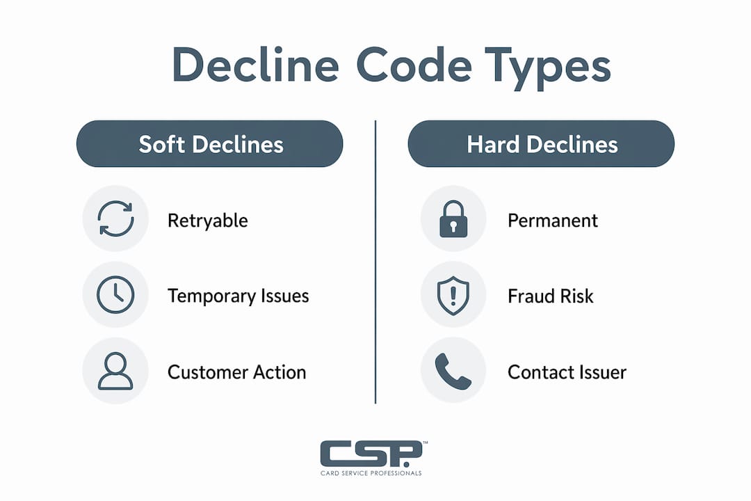 Infographic illustrating soft vs hard decline codes