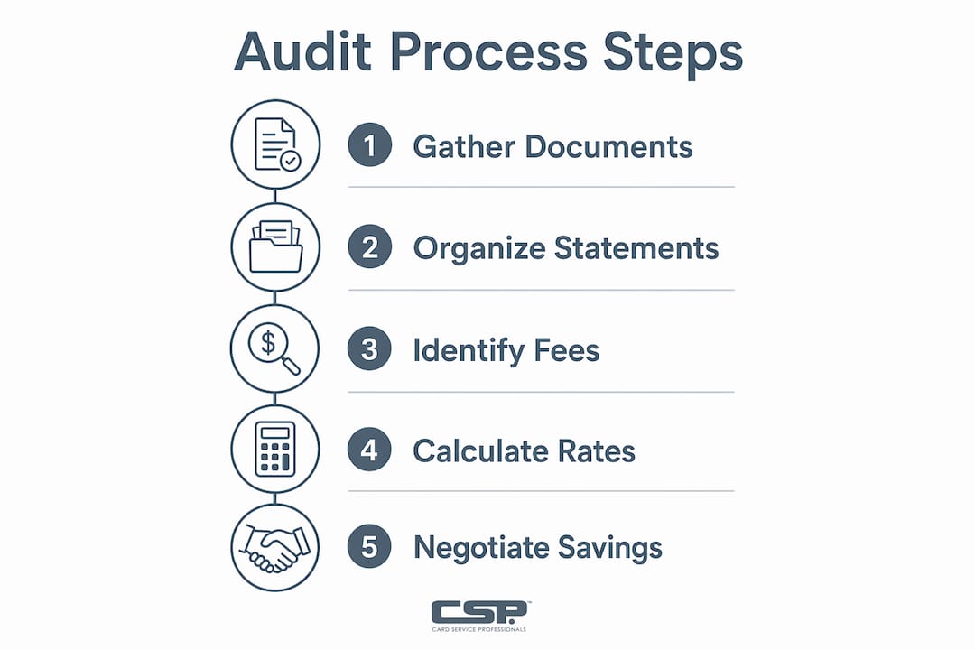 Infographic illustrating payment cost audit steps