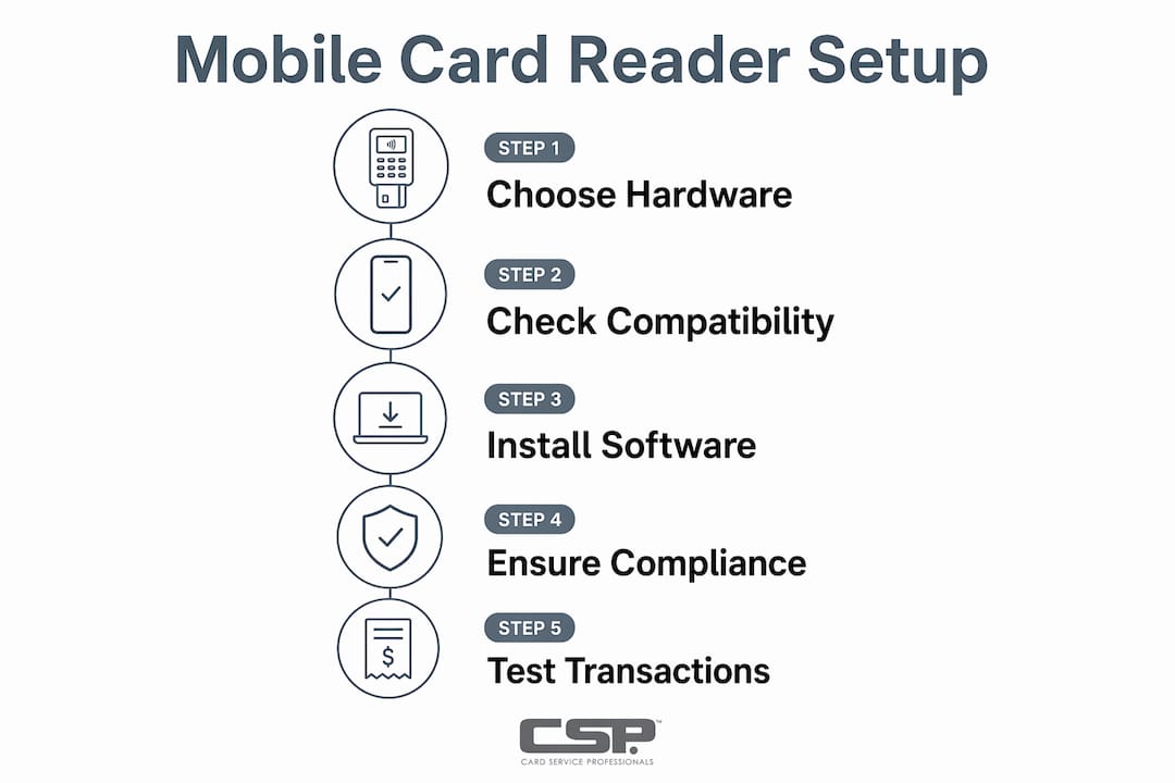 Infographic outlining mobile card reader setup steps