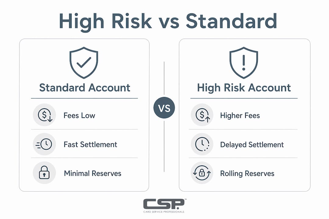 Infographic comparing high risk and standard merchant accounts