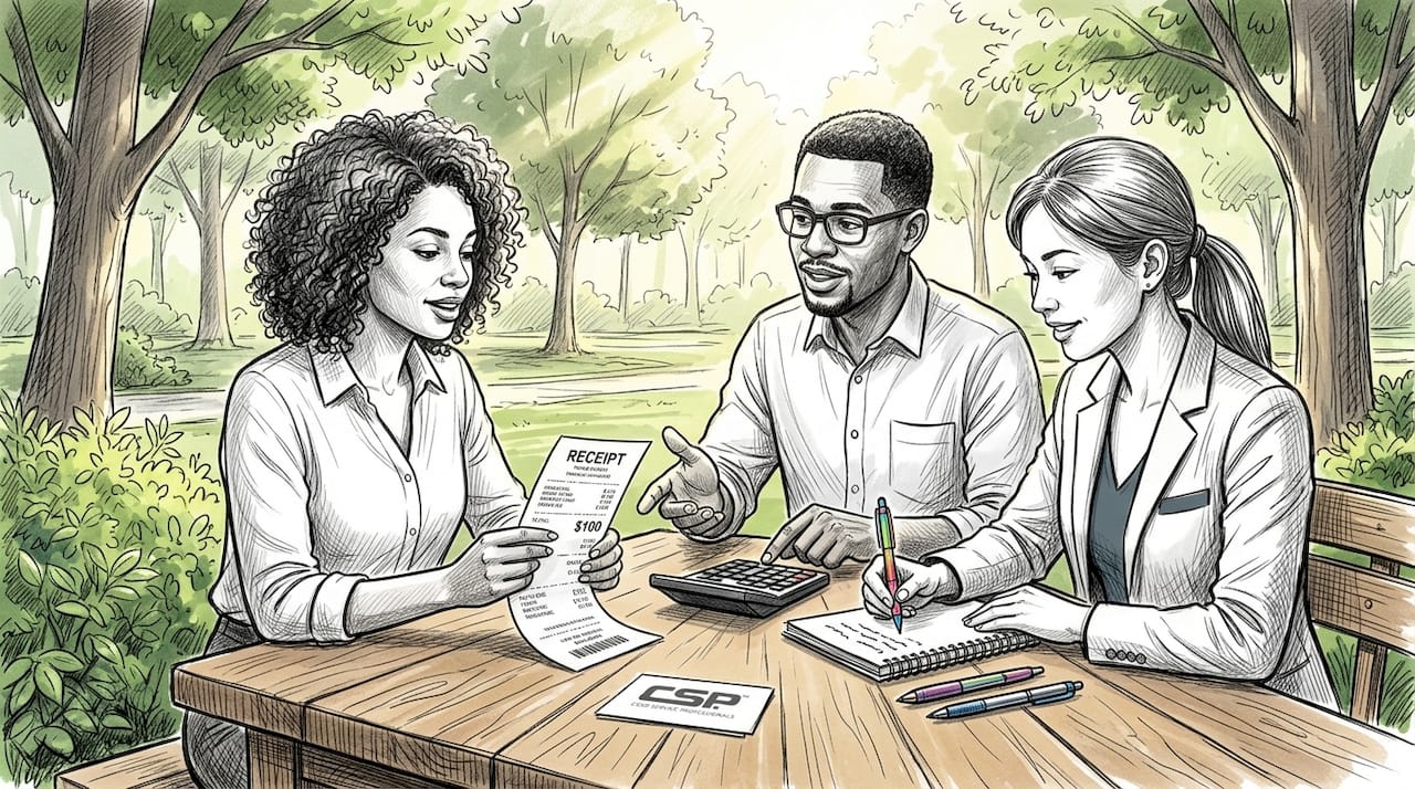 Hands calculating card transaction fees