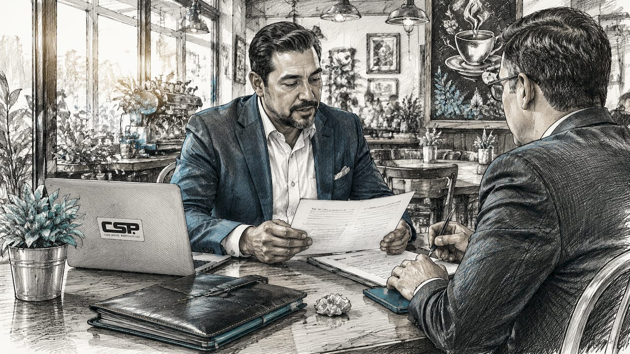 Businessman reviewing merchant account documents