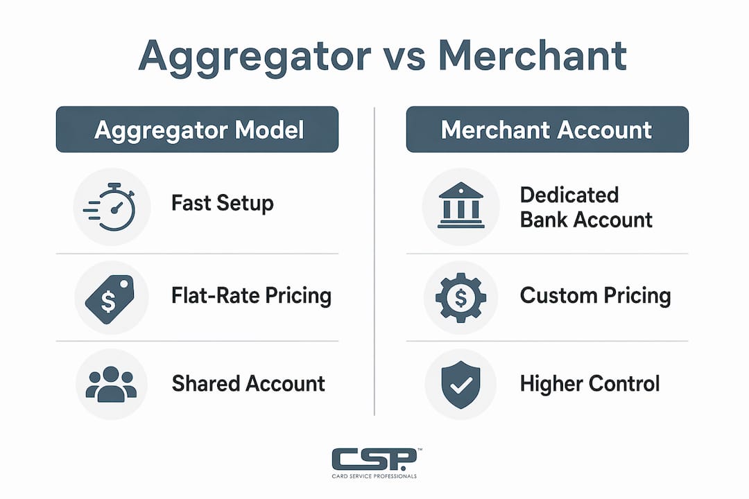 Infographic comparison of aggregator and merchant accounts