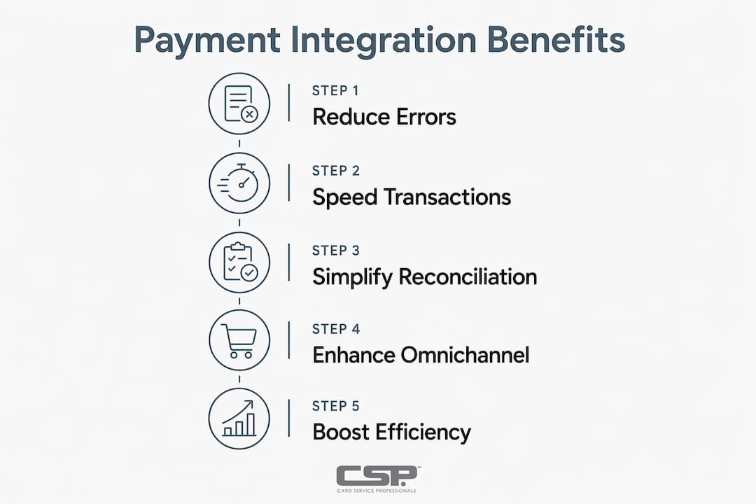 Infographic showing key benefits of payment integration