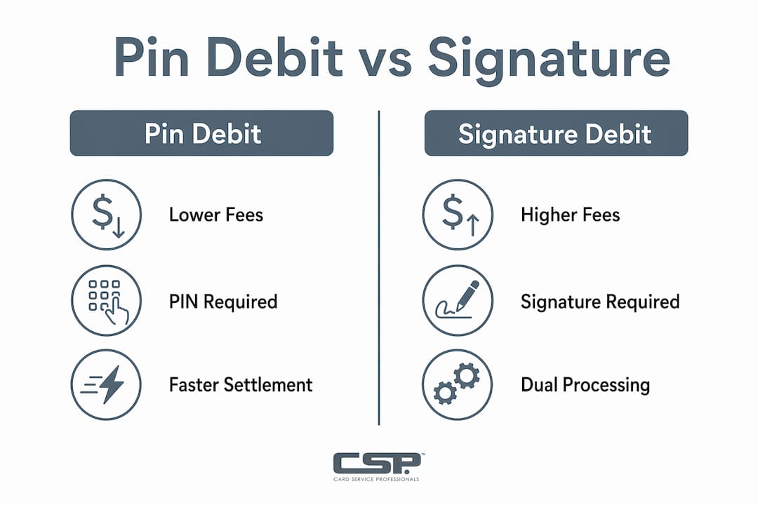 Infographic comparing pin debit and signature debit