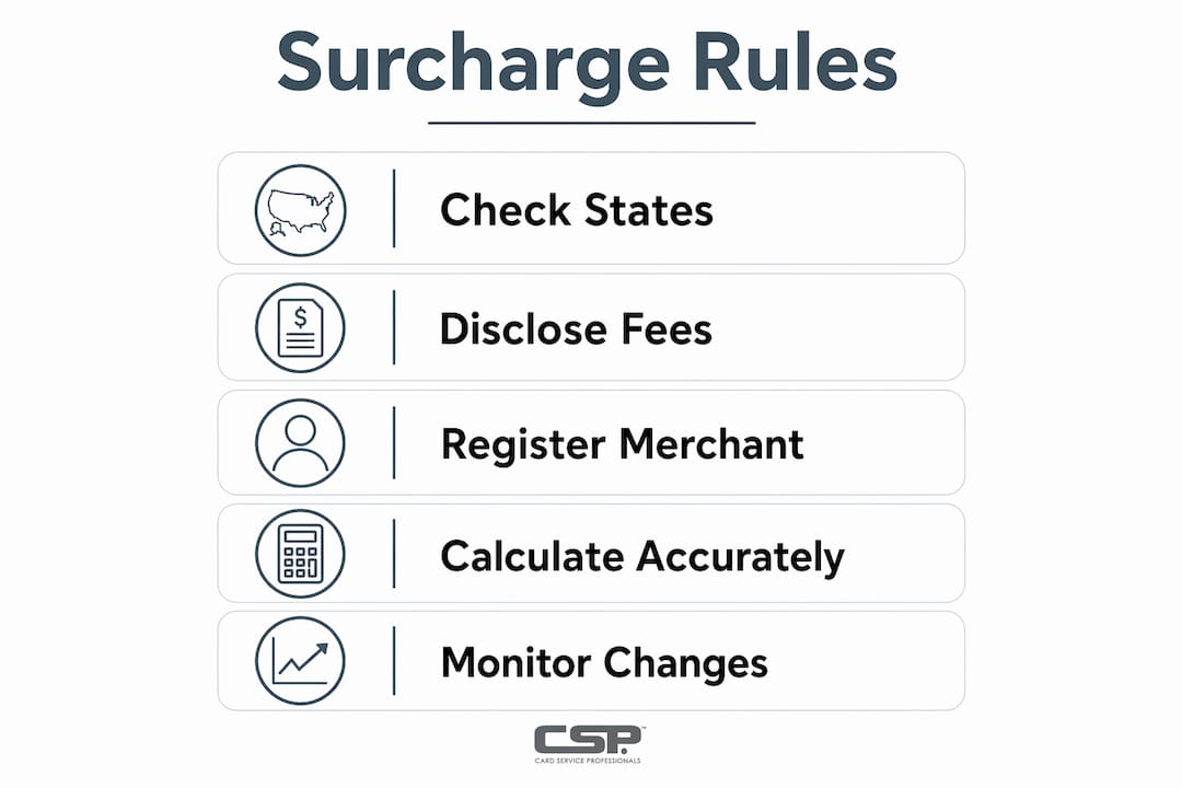 Infographic outlining key credit card surcharge rules