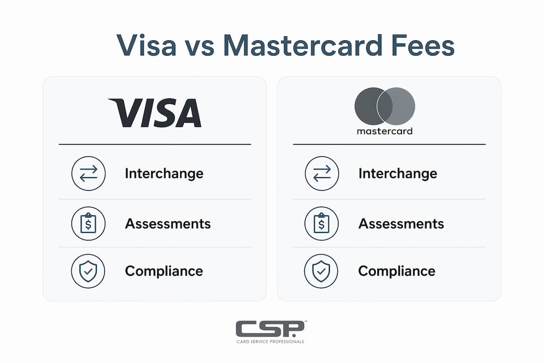 Infographic comparing Visa and Mastercard fee structures