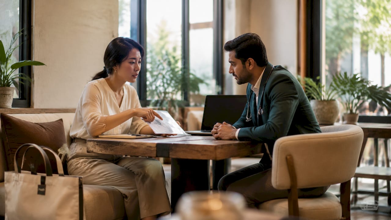 Patient and doctor reviewing concierge pricing sheet