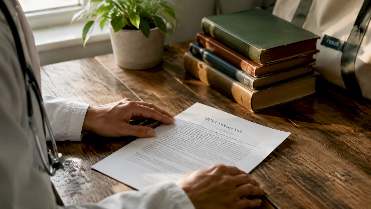 Physician reviewing HIPAA privacy document