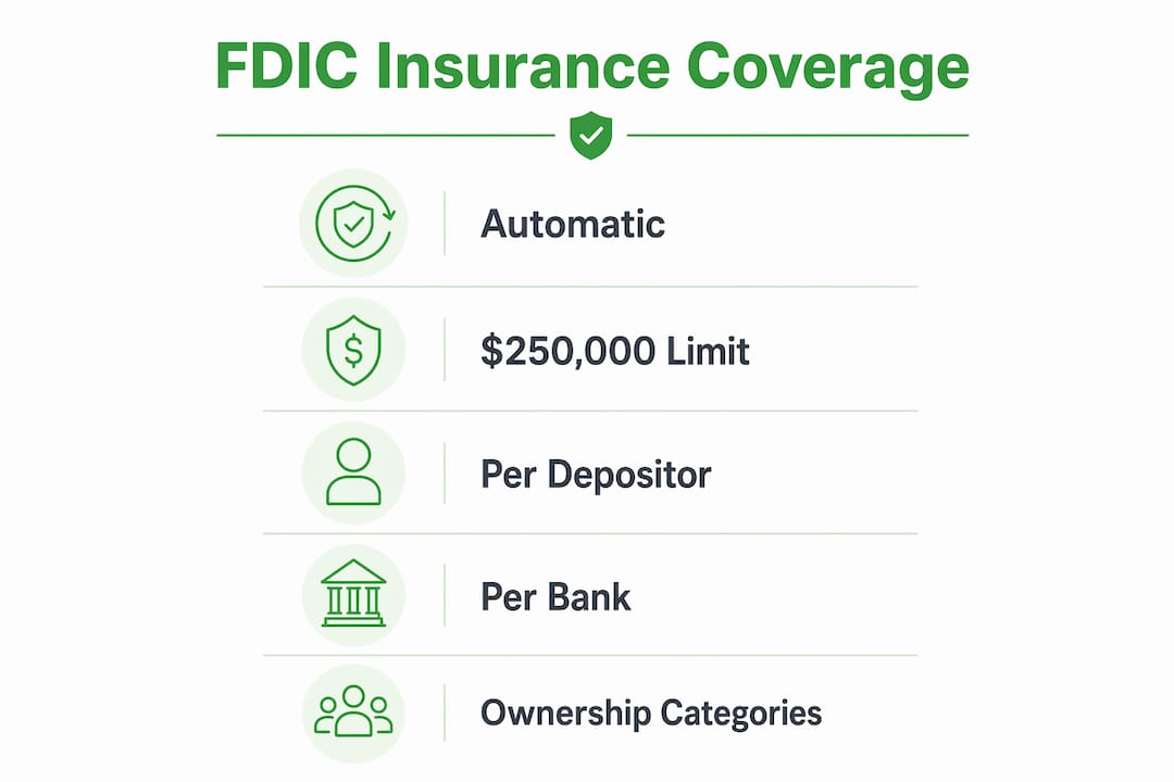 Infographic illustrating FDIC insurance coverage limits and key points