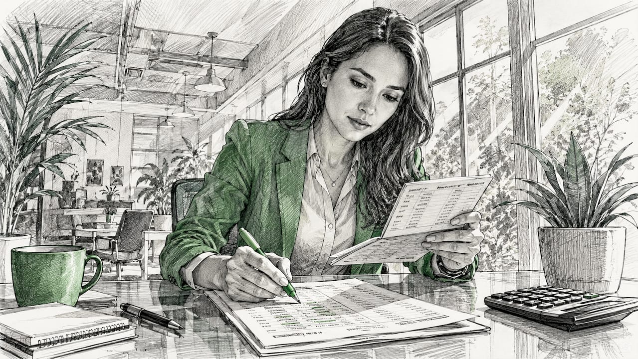Woman reviewing checking and savings account documents