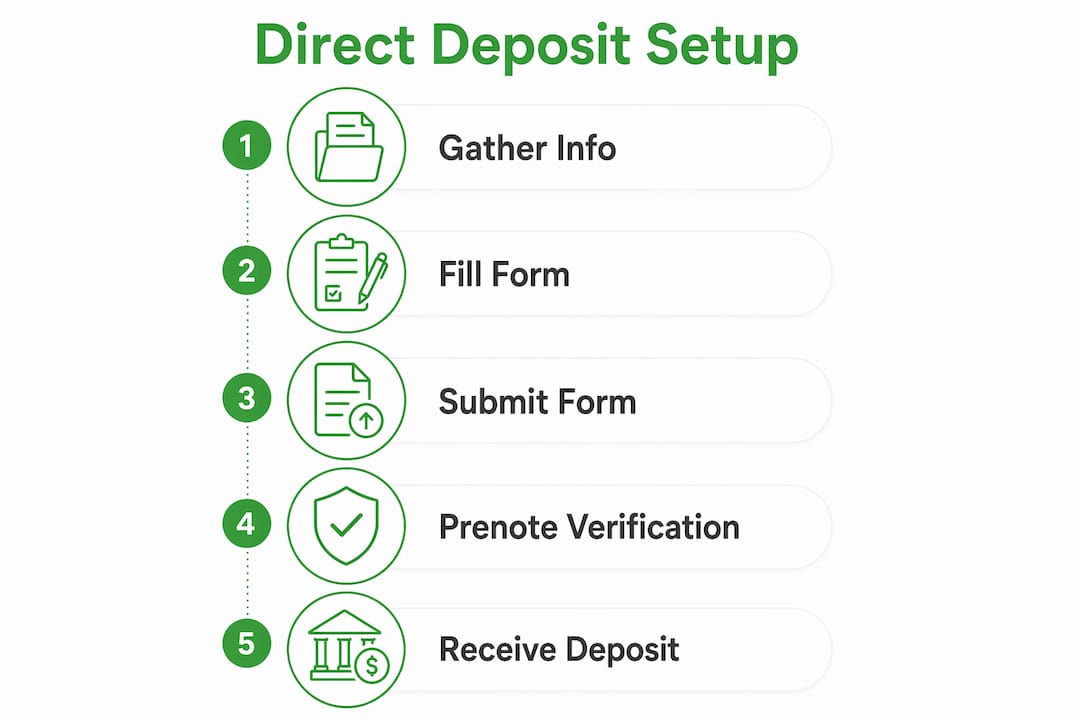 Infographic showing direct deposit setup steps