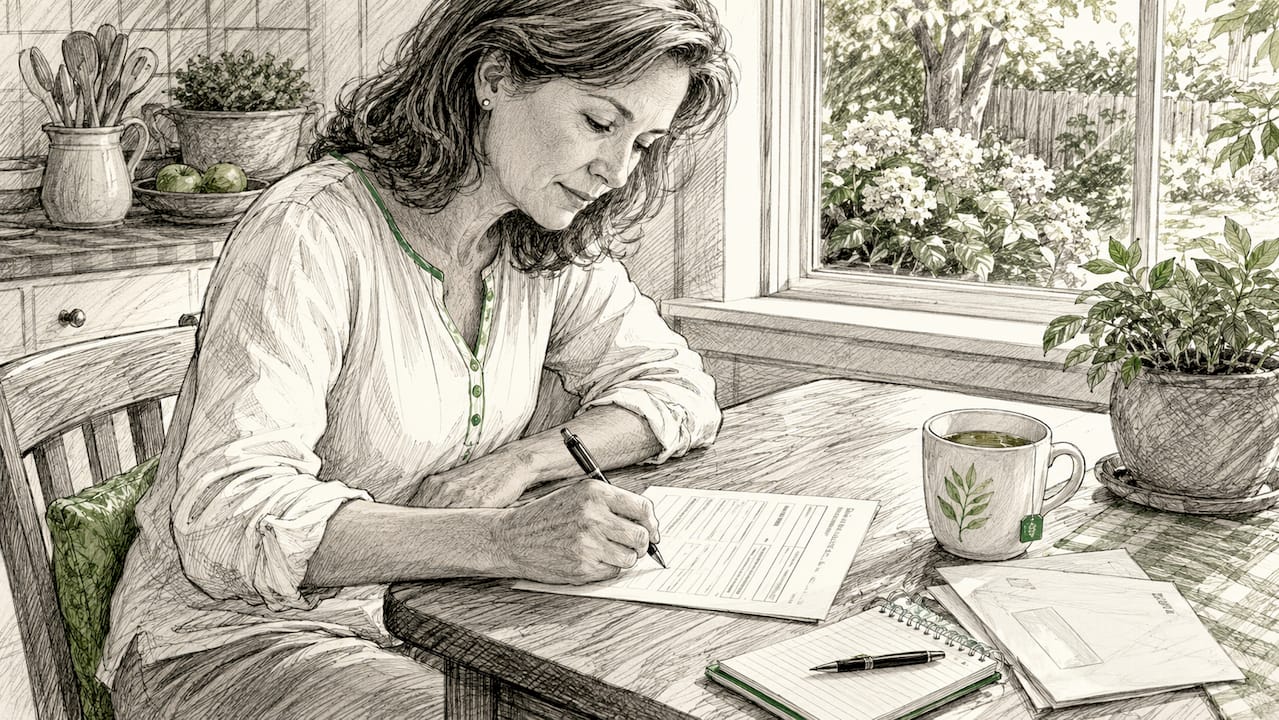 Person completing direct deposit form at desk