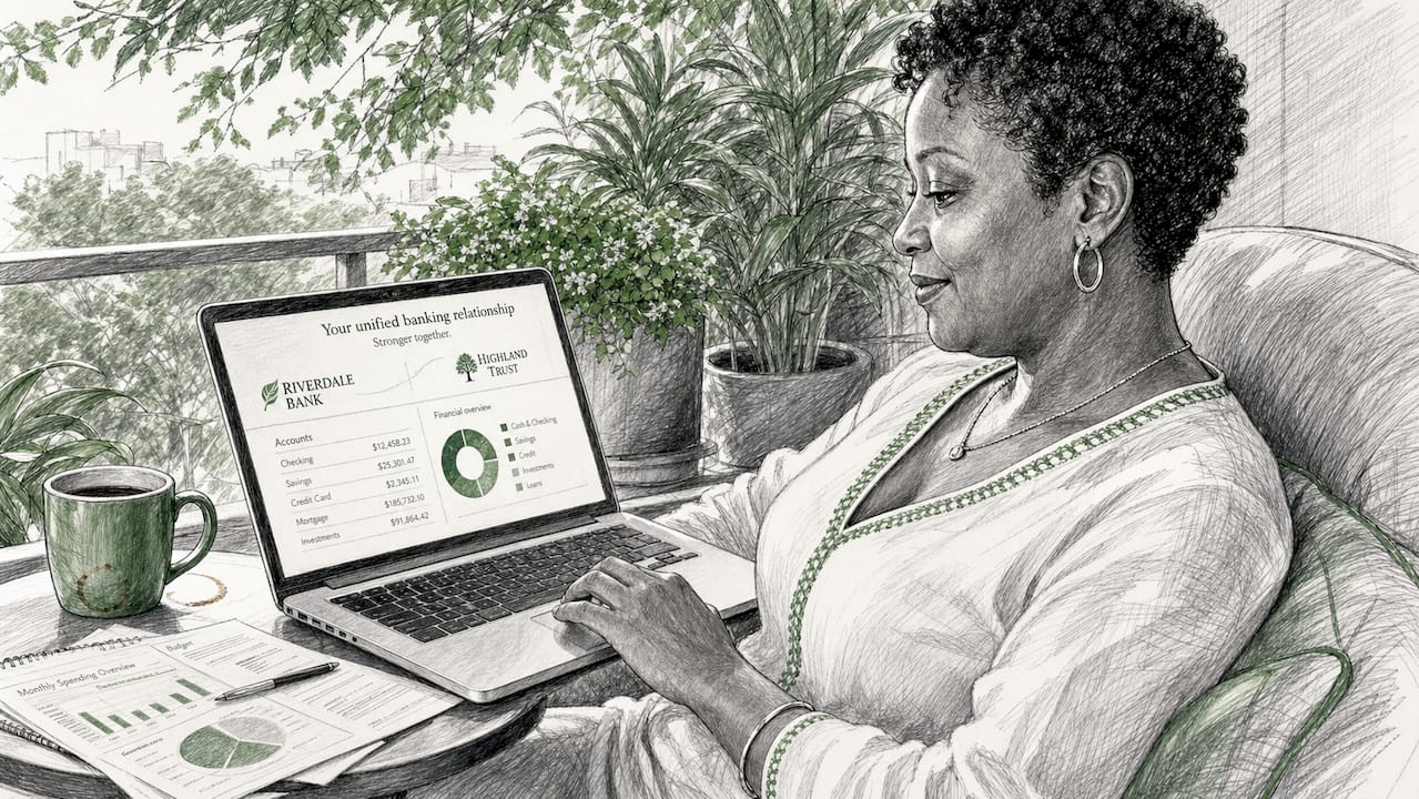 Woman using consolidated banking platform