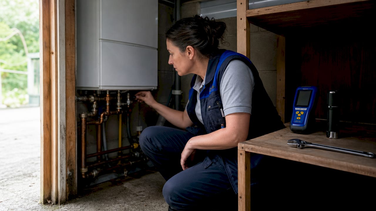 Gas engineer inspecting rental property appliances